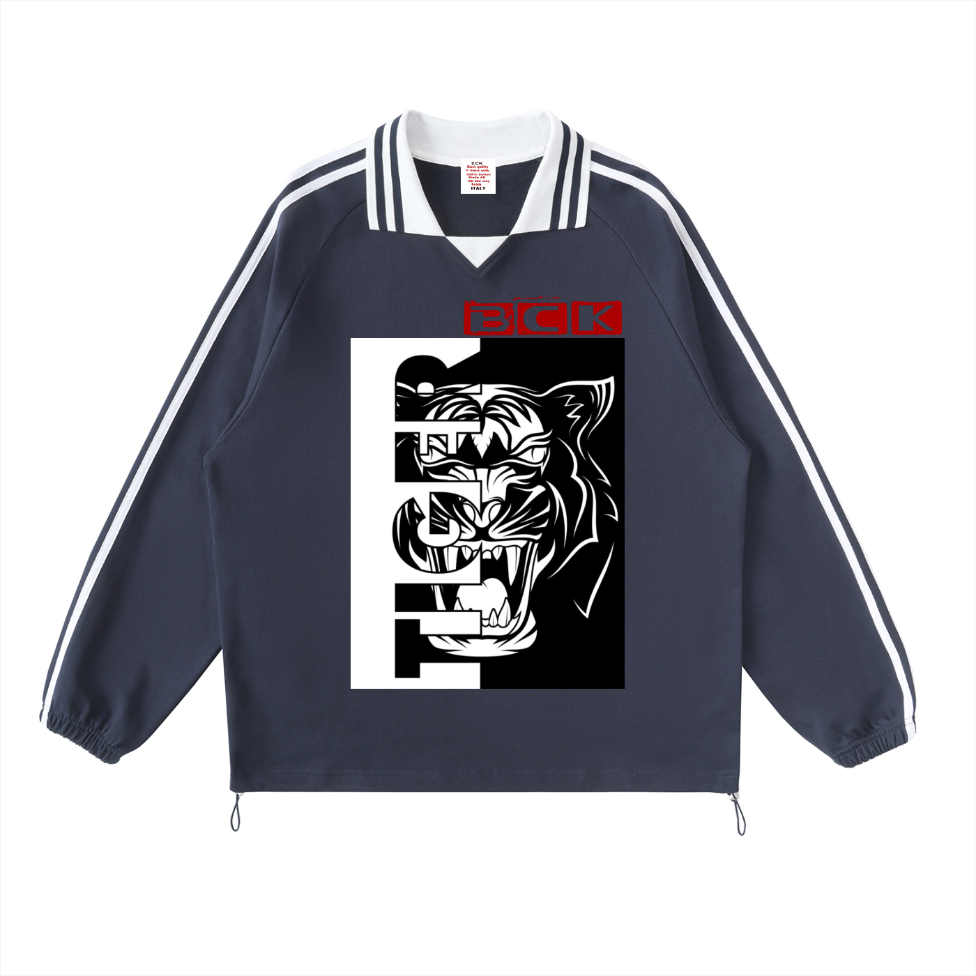 Contrast Striped Lapel Collar Sweatshirt