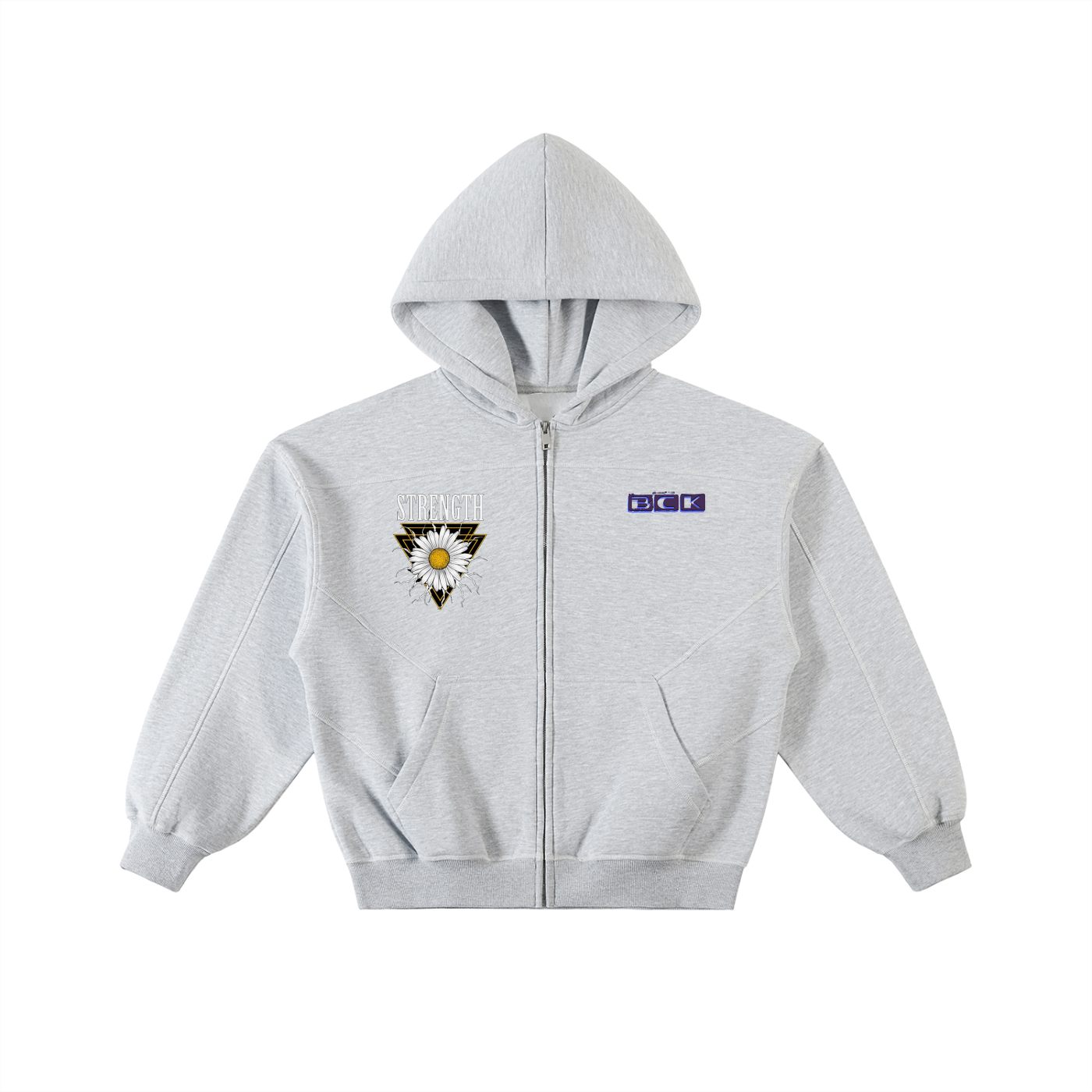 Contrast-Stitched Boxy Fleece Zip Hoodie