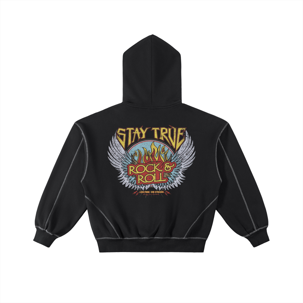 Contrast-Stitched Boxy Fleece Zip Hoodie