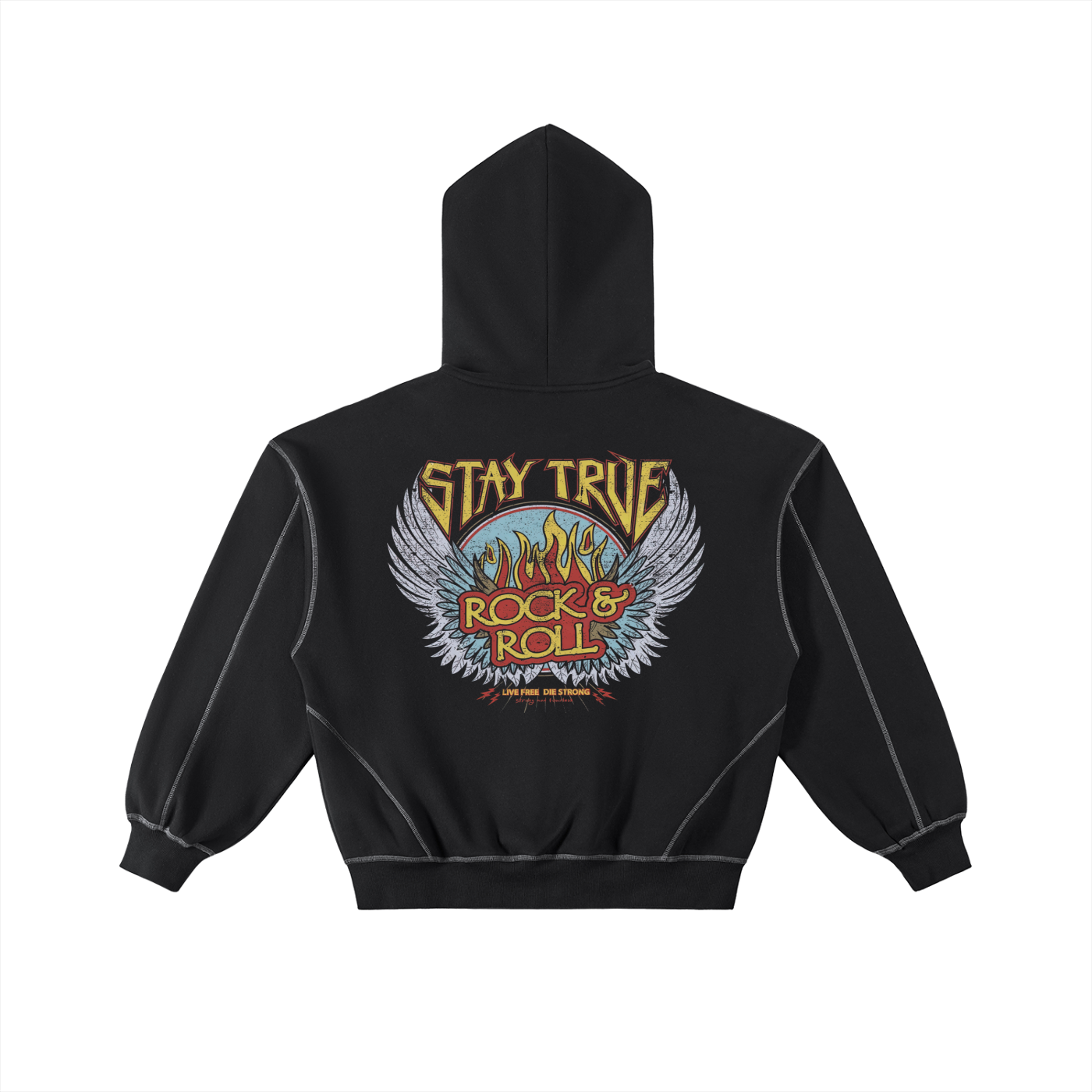 Contrast-Stitched Boxy Fleece Zip Hoodie