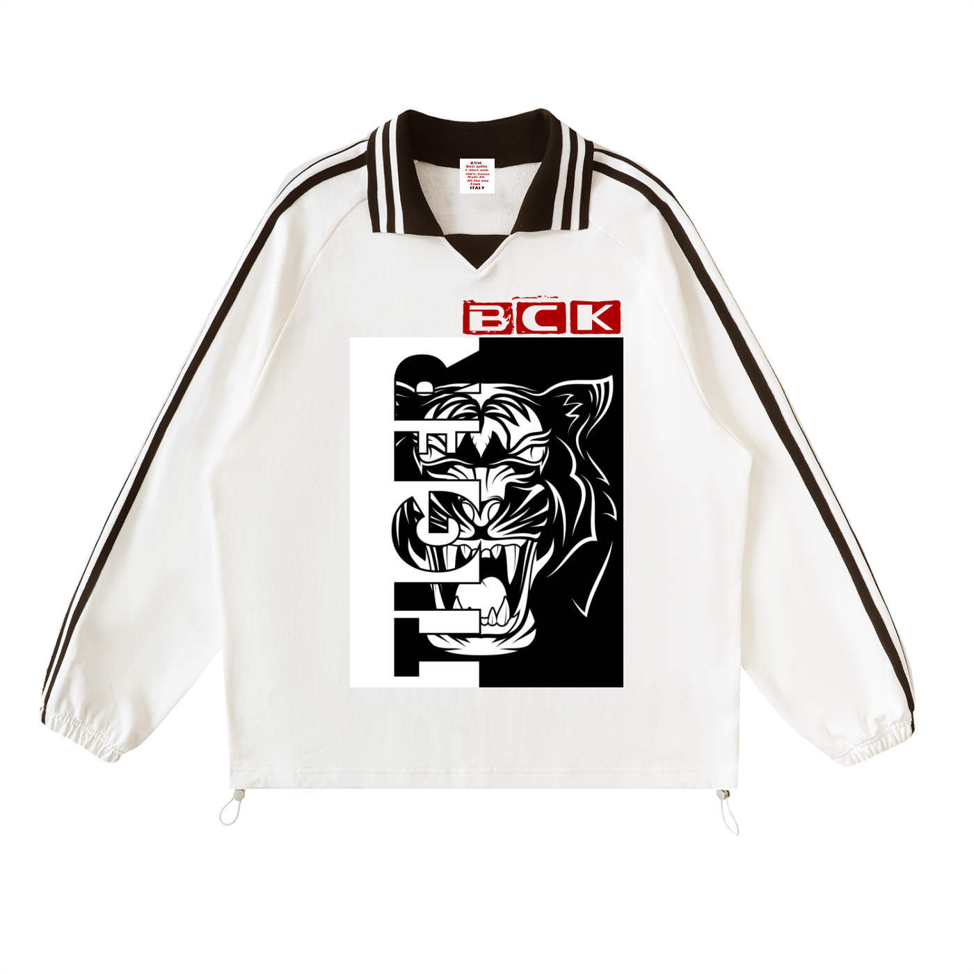 Contrast Striped Lapel Collar Sweatshirt