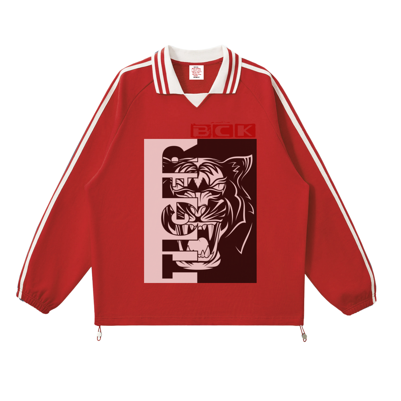 Contrast Striped Lapel Collar Sweatshirt
