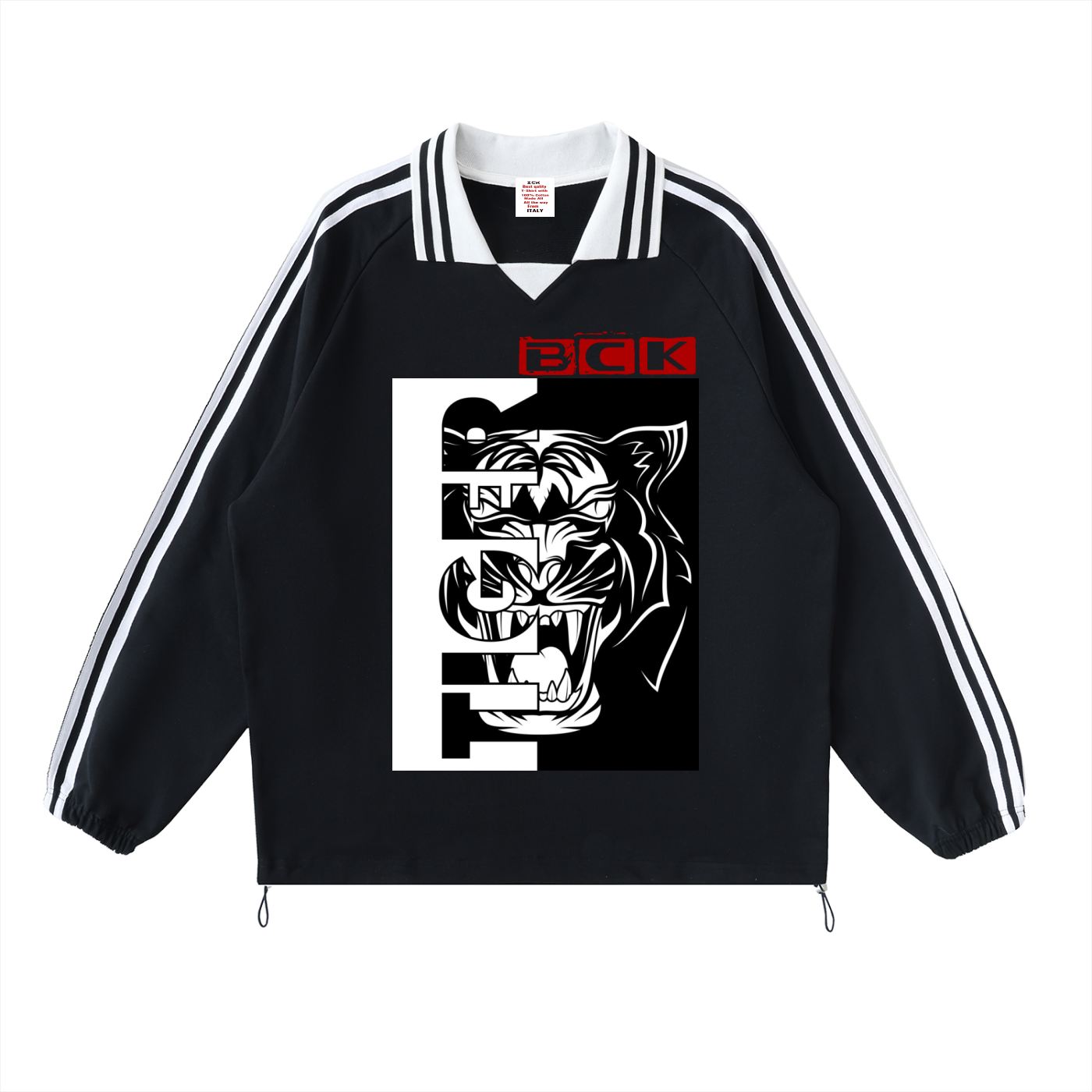 Contrast Striped Lapel Collar Sweatshirt